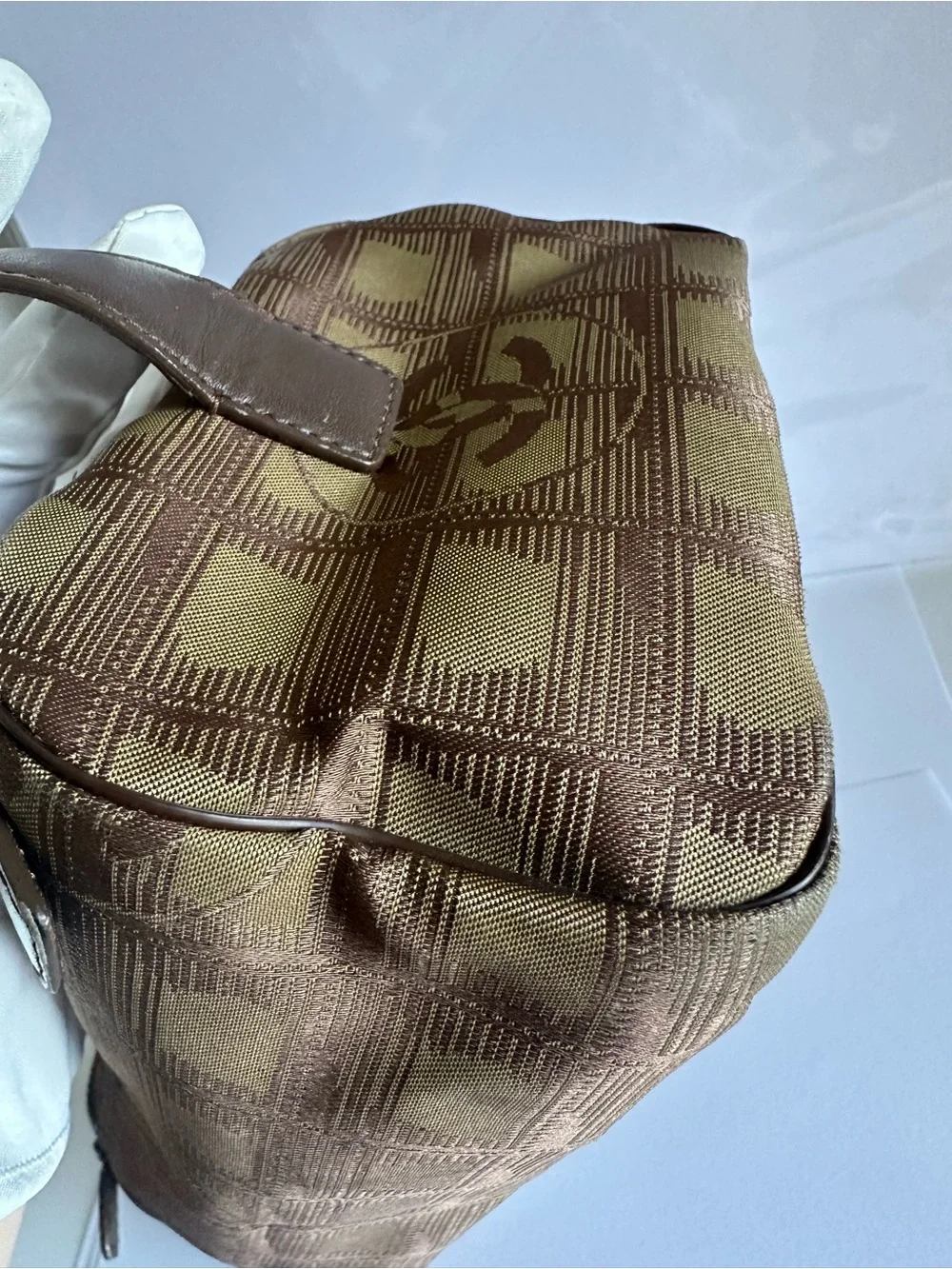 Vintage CHANEL New Travel Line Olive Khaki CC Jacquard Vanity Bag with Card